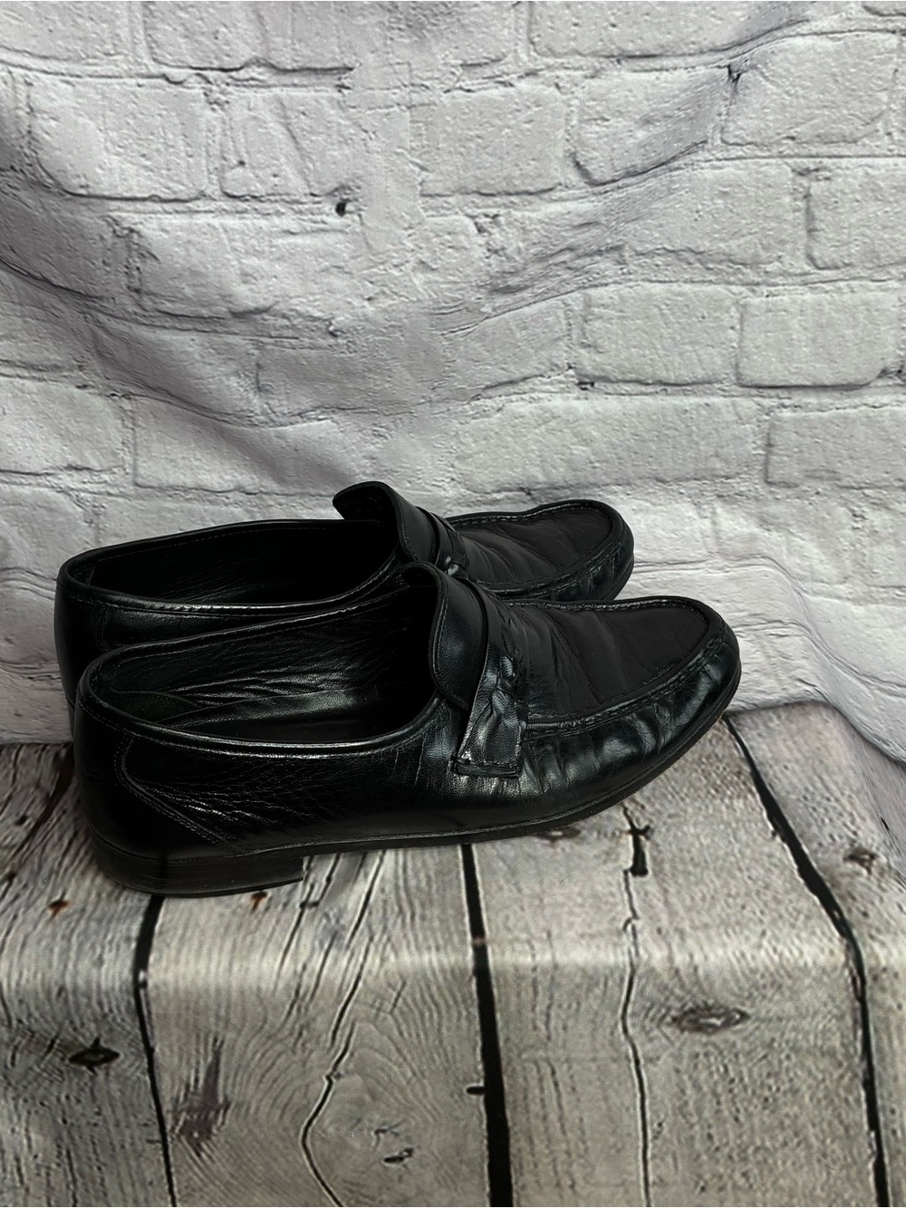 Towncraft Men’s Black Braided Leather Apron Round Toe Moonwalk Loafers Size 11 D